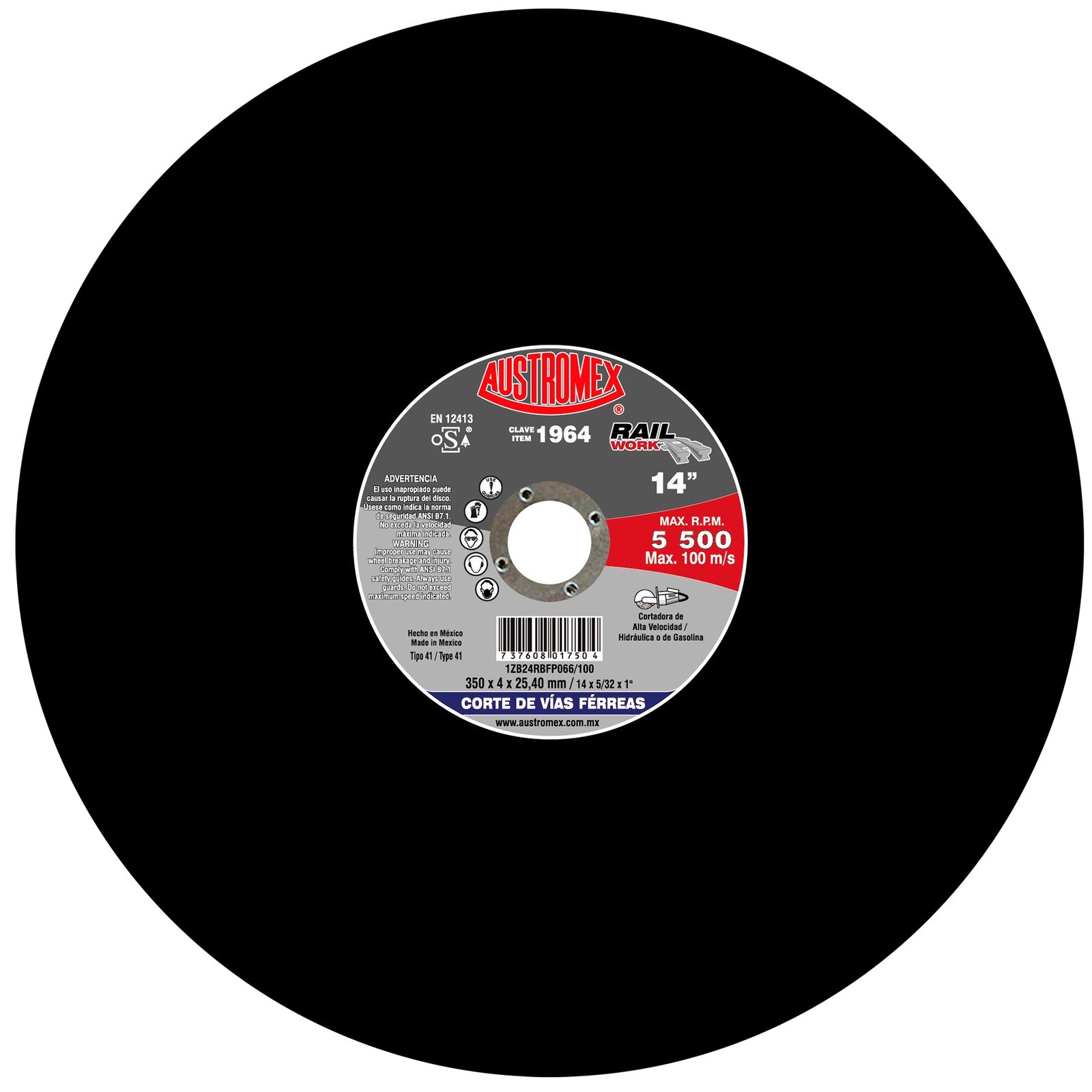 Disco de corte para riel de ferrocarril 350 mm — Austromex clave 1964