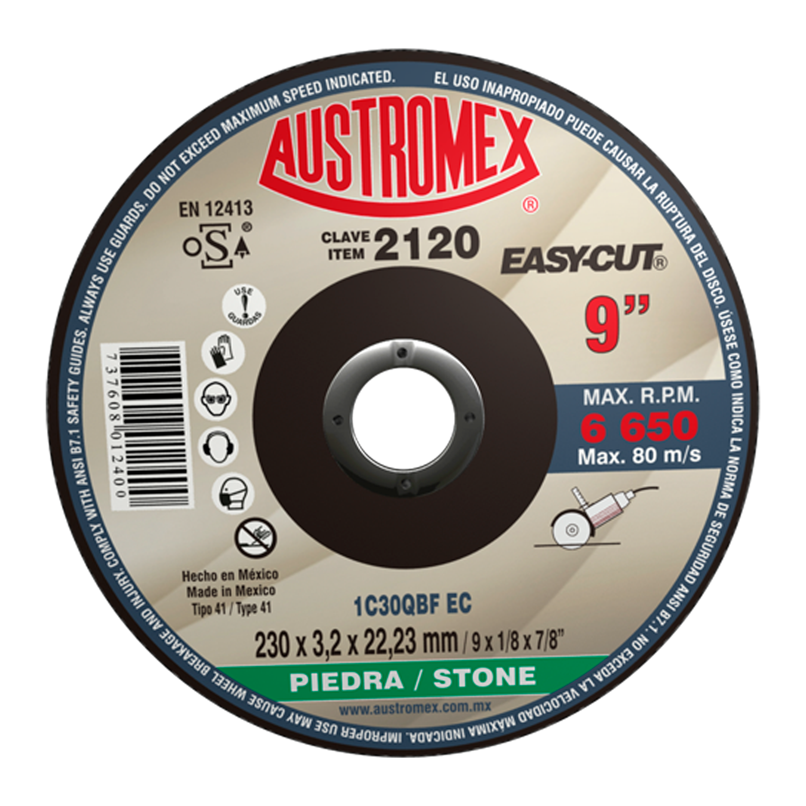 Disco de corte de piedra y concreto 230 mm — Austromex clave 2120