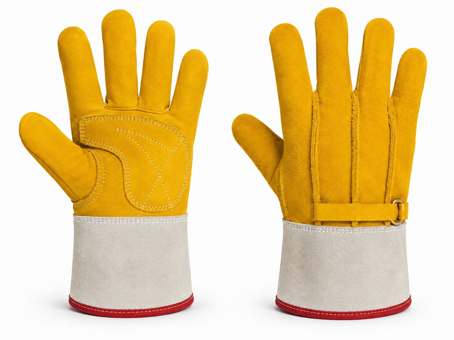 Guante Operador con Hebilla, guante bicolor de carnaza amarillo y blanco — GAH Industrial