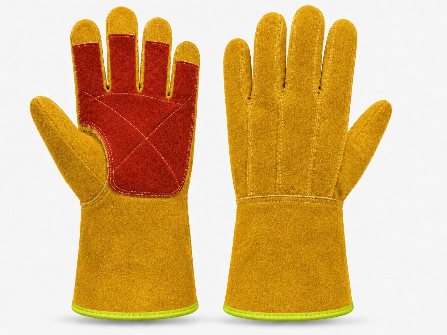 Guante Perico, guante de carnaza amarillo con refuerzo rojo en X — GAH Industrial